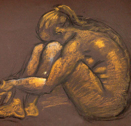 Disegno realizzato a matite colorate con modello dal vivo